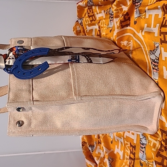 ❤HERMES TOILE FOURRE TOUT MM WOMEN'S CANVAS TOTE BAG ORANGE  ÉCRU TOILE H CANVAS - Picture 14 of 17